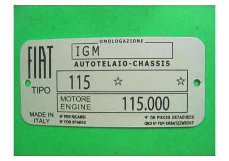 Targhetta identificativa dati Fiat 1500 Berlina