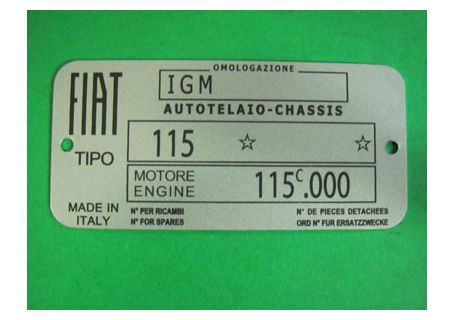 Targhetta identificativa dati Fiat 1500 C