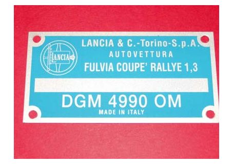 Targhetta identificativa dati Lancia Fulvia Coupé Rallye 1,3