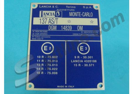Targhetta identificativa dati Lancia Beta Montecarlo DGM 14839 OM