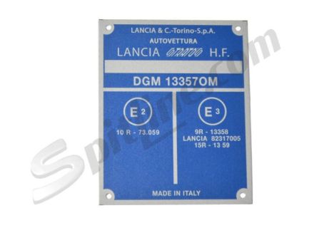 Targhetta identificativa dati (85x105) Lancia Stratos H.F.