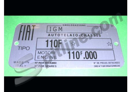 Targhetta identificativa dati Fiat 500F (Telaio 110F Motore 110F.000)