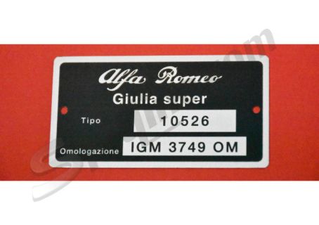 Targhetta identificativa dati Alfa Romeo Giulia Super 10526 IGM 3749 OM