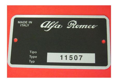 Targhetta identificativa dati Alfa Romeo Duetto Spider 1600 Junior ('72-'75) - Tipo 11507