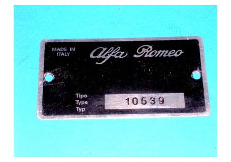 Targhetta identificativa dati Alfa Romeo Giulia 1300 TI Tipo 10539