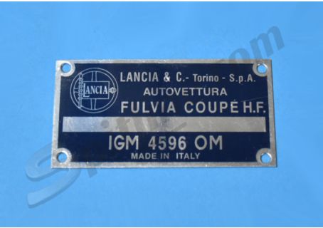 Targhetta identificativa dati IGM 4596 OM  Lancia Fulvia Coupè HF 1200