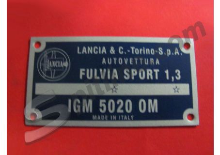 Targhetta identificativa dati Lancia Fulvia Sport 1,3 IGM 5020 OM ('67-'69)