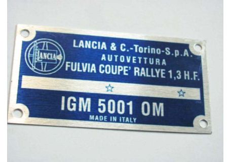 Piastrina identificativa Lancia Fulvia Coupè Rallye 1,3 HF