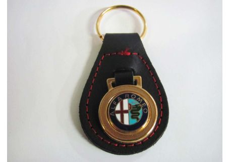 Portachiavi in pelle con logo smaltato Alfa Romeo