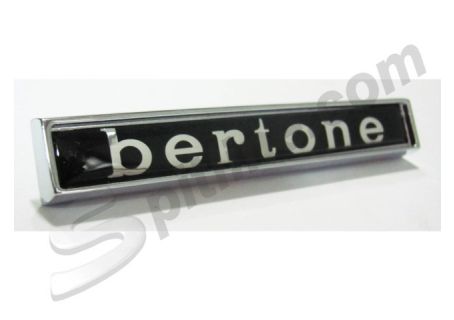Stemma rettangolare in metallo cromato scritta "Bertone" con perni lisci di fissaggio