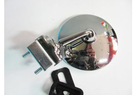 Specchio retrovisore esterno cromato attacco a morsetto (braccetto corto) ad.le Fiat 500, 600, Topolino, ecc.