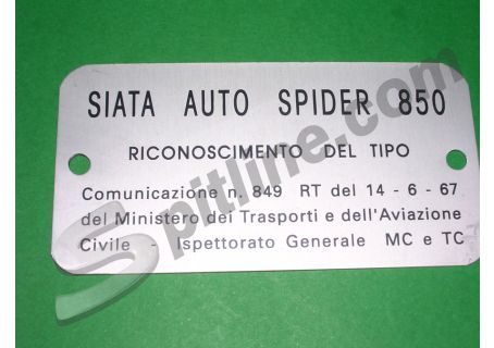 Targhetta metallica identificativa dati Siata Spider 850
