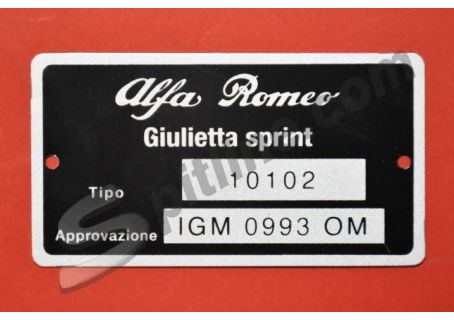 Targhetta identificativa dati Alfa Romeo Giulietta Sprint 1300 (tipo 101.02)