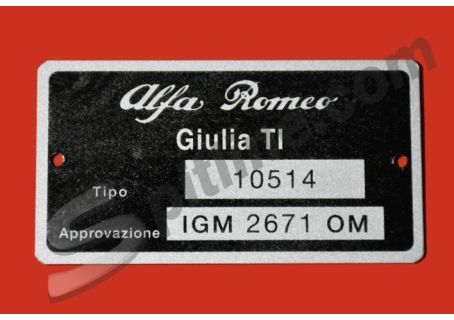 Targhetta identificativa dati Alfa Romeo Giulia TI cambio al volante Tipo 105.14 ('62-'66)