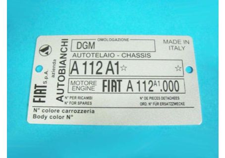 Targhetta identificativa dati Autobianchi A112 Abarth 1^ serie