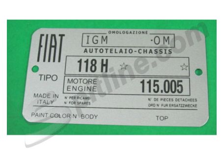 Targhetta identificativa dati Fiat 1500 Cabriolet (118H)
