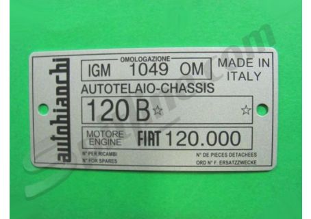 Targhetta identificativa dati Autobianchi Bianchina Panoramica