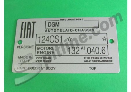Targhetta identificativa dati Fiat 124 Sport Spider 1800 3^ serie (124 CS1 mot. 132 A1.040.6)