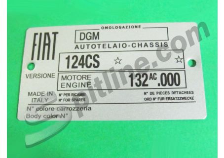 Targhetta identificativa dati Fiat 124 Sport Spider 1600 3^ serie (124 CS mot. 132 AC.000)