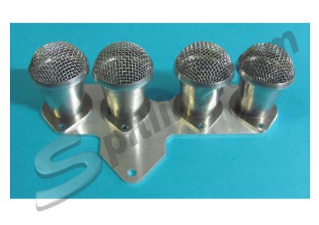 Serie tromboncini d'aspirazione in alluminio diam. 35 con piastra di fissaggio per carburatori Lancia Fulvia 1300 Berlina, Coupè, Sport