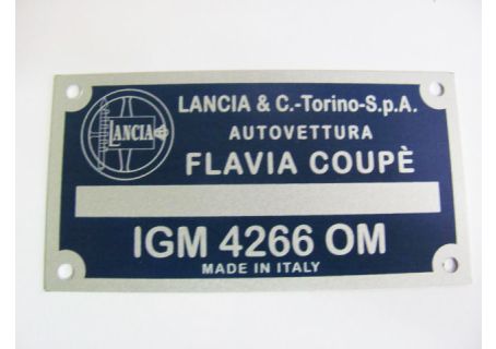 Targhetta identificativa dati Lancia Flavia 1,8 Coupè iniezione ('65-'68)