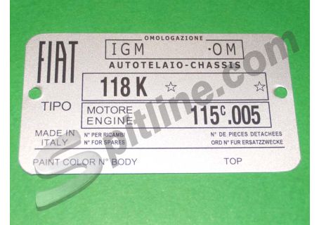 Targhetta identificativa dati Fiat 1500 Cabriolet (tipo 118K)
