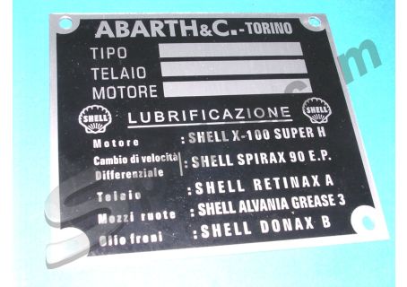 Targhetta riassuntiva dati Abarth & C. - Torino per Fiat Abarth 1000