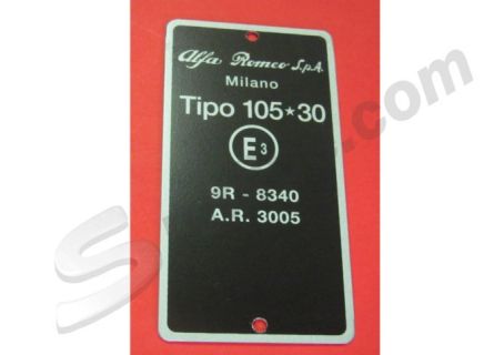 Targhetta verticale identificativa dati per vano motore lato destro Alfa Romeo GT Junior 1300 ('71-74) - Tipo 10530