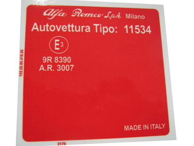 Adesivo per vano motore Alfa Romeo GT Junior Bertone Unificato 1974 (Tipo 11534)