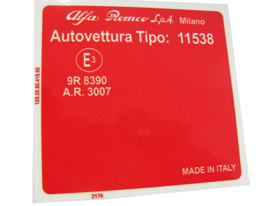 Adesivo per vano motore Alfa Romeo 2000 Spider Veloce (Tipo 115.38)