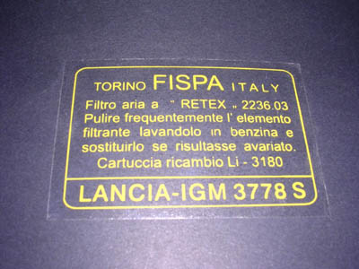 Adesivo FISPA per scatola filtro aria Lancia Fulvia