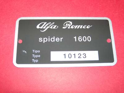 Targhetta identificativa dati Alfa Romeo Giulia Spider 1600 (10123)