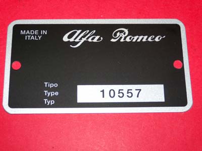 Targhetta identificativa dati Alfa Romeo Duetto Spider 1750 (tipo 10557)