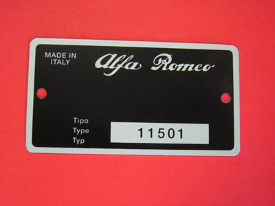 Targhetta identificativa dati Alfa Romeo GT 2000 Bertone versione U.S.A.