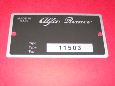 Targhetta identificativa dati per vano motore (11503) Alfa Romeo GT 1600 Junior Bertone 3^ serie ('72)