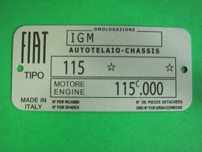 Targhetta identificativa dati Fiat 1500C