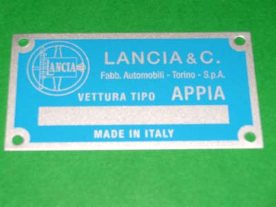 Targhetta identificativa dati Lancia Appia