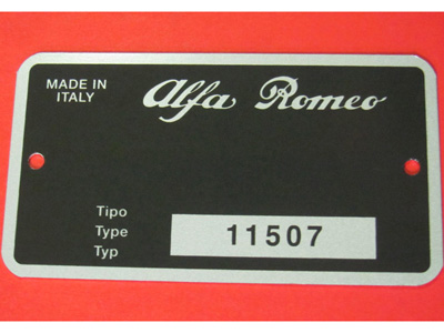 Targhetta identificativa dati Alfa Romeo Duetto Spider 1600 Junior ('72-'75) - Tipo 11507