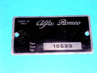 Targhetta identificativa dati Alfa Romeo Giulia 1300 TI Tipo 10539