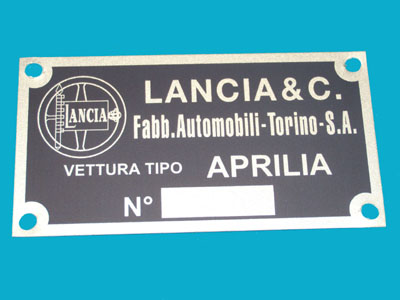 Targhetta identificativa dati Lancia Aprilia