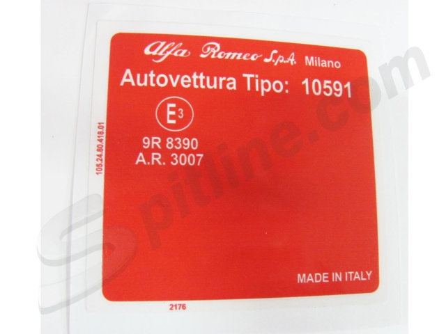 Adesivo per vano motore Alfa Romeo Spider 1300 Junior (Tipo 10591)