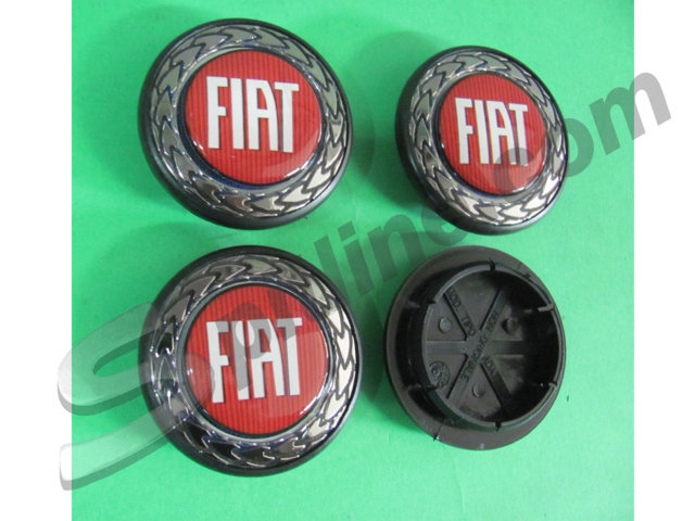 Serie 4 borchiette coprimozzo diam. 55 per cerchi ruota con adesivo resinato logo Fiat storico