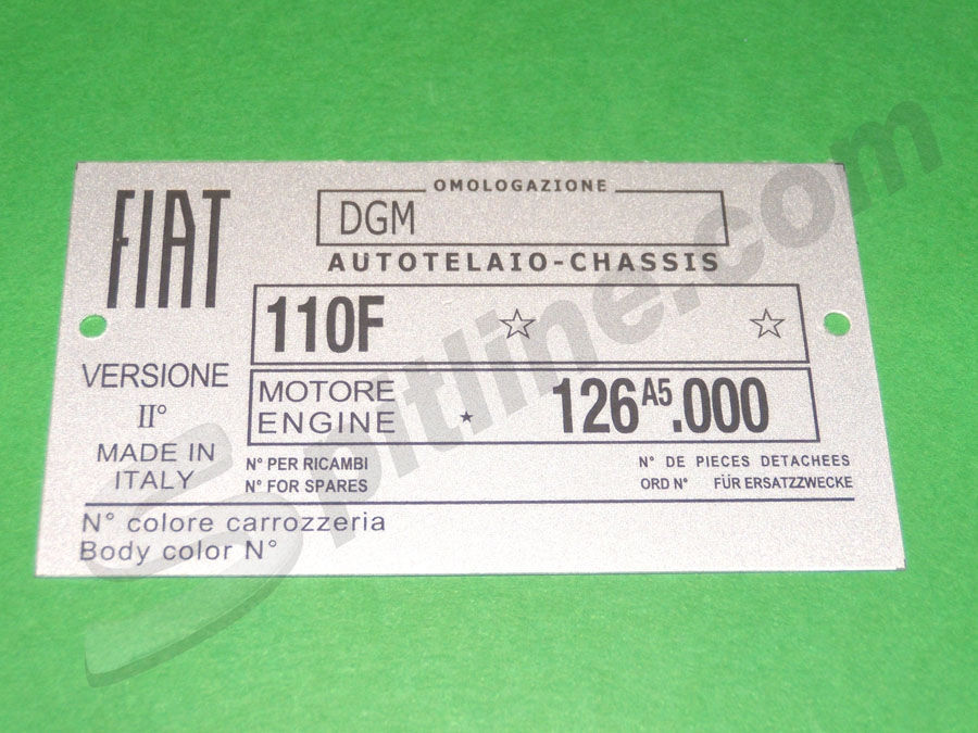 Targhetta identificativa FIAT 500R Autotelaio 110F Motore 126 A5.000
