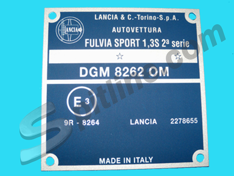 Targhetta identificativa dati Lancia Fulvia Sport 1,3S 2^serie