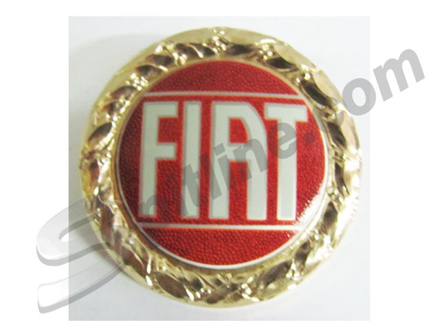 Fregio FIAT in alluminio con alloro dorato (2 perni lisci di fissaggio) per Fiat 124 Spider, Fiat 850 Coupè, Spider, 128/S