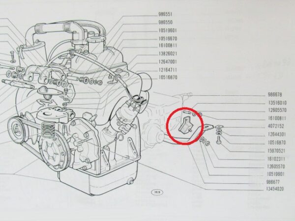 Tassello sostegno anteriore motore-cambio Fiat 500 D/F/L/R, 126 - Autobianchi Bianchina