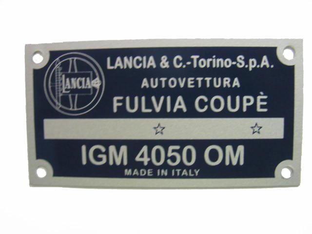 Targhetta identificativa dati Lancia Fulvia Coupé 1200 tipo 818.130 ('65-'69) IGM4050OM