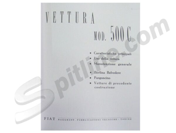 Libretto uso e manutenzione in fotocopia Fiat 500C Topolino, Berlina, Belvedere, Furgoncino