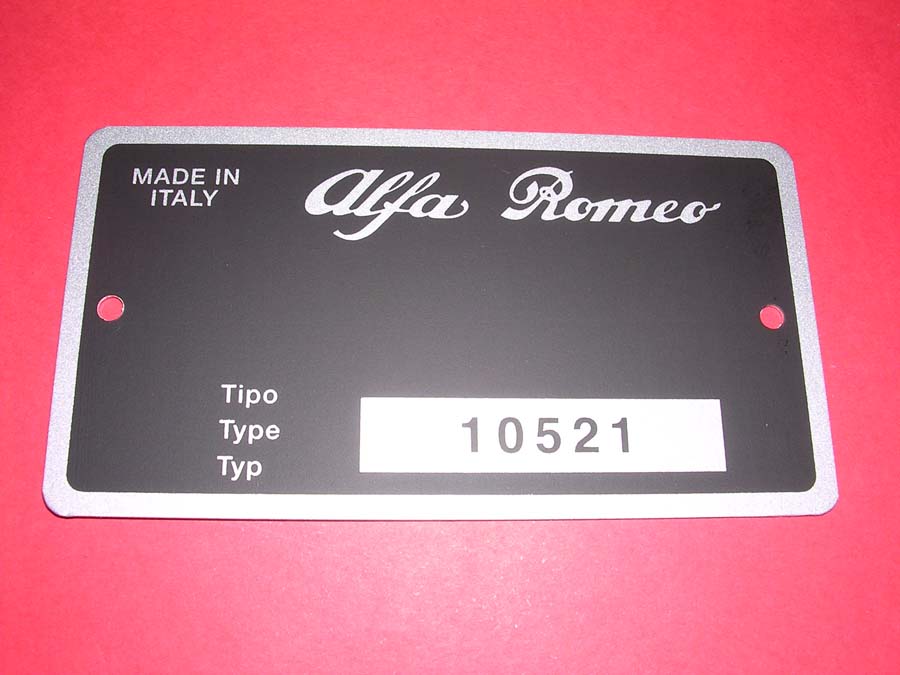 Targhetta identificativa dati Alfa Romeo Giulia GT Veloce 2000 Bertone (Tipo 10521)