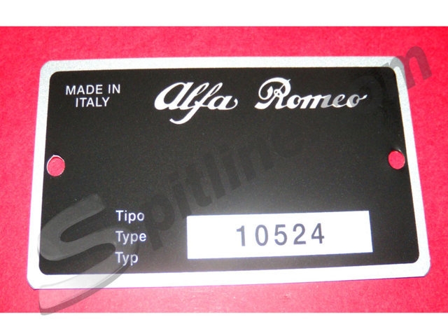 Targhetta metallica identificativa dati Alfa Romeo Duetto 2000 Spider Veloce ('72→) - Tipo 10524